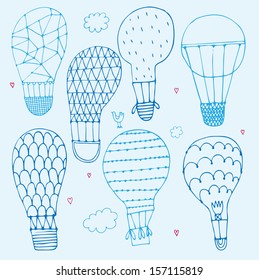 Vector illustration with hot air balloon in the sky  /background/greeting card