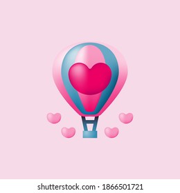 Vector illustration of hot air balloon with heart shaped symbol in the middle, suitable for Valentine's Day