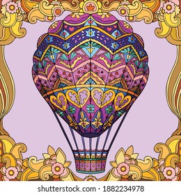 Vector illustration of a hot air balloon using a mandala art technique