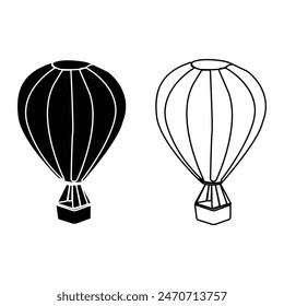 Vector illustration of hot air balloon. Hot air balloon outlines black icon.