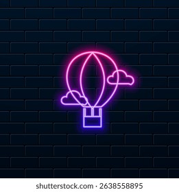 Vector illustration. Hot air balloon silhouette. neon style.Air transportation for travel. Isolated.