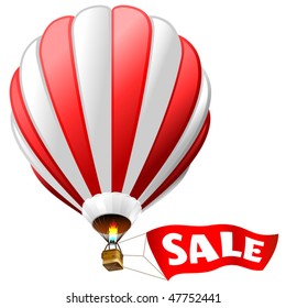 vector illustration of hot air balloon with red sign "sale"