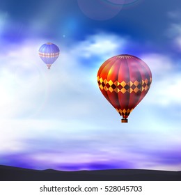 Vector illustration of a hot air balloon in the sky abstract.