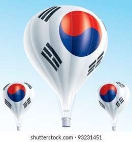 Vector illustration of hot air balloons painted as South Korea flag