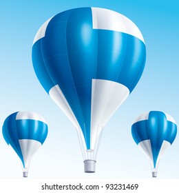 Vector illustration of hot air balloons painted as Finland flag