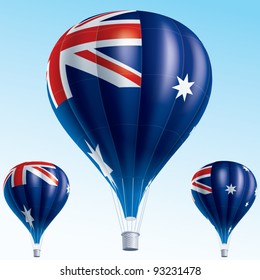 Vector illustration of hot air balloons painted as Australia flag