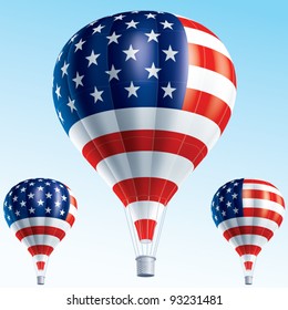 Vector illustration of hot air balloons painted as Usa flag