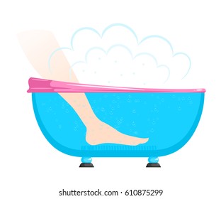 Vector illustration of a hot bath. Female legs in the whirlpool bath. Cartoon style