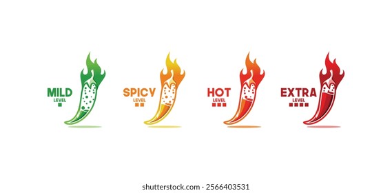 Vector illustration of hot chili design with mild, spicy, hot and extra levels. Hot chili and fire logo