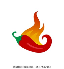 Vector illustration of hot chili pepper with burning fire