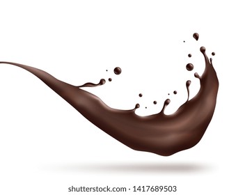 Vector illustration of hot chocolate, cacao or coffee splash with drops