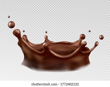 Ilustración vectorial de chocolate caliente, salpicadura de corona de chocolate líquido.