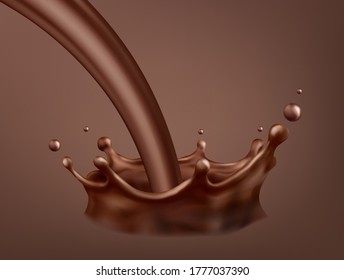 Vector illustration of hot chocolate, liquid chocolate crown splash.