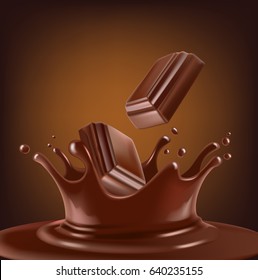 ilustración vectorial de salpicaduras de chocolate caliente y ondas