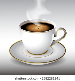 Vector illustration of hot coffee in ceramic cup.