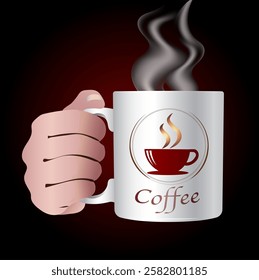 Vector illustration of hot coffee in ceramic cup.