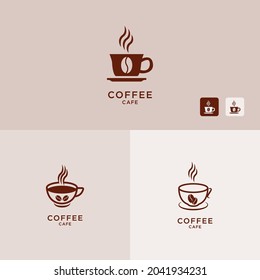Vector illustration of hot coffee cup icon, logo design Set - Vector
