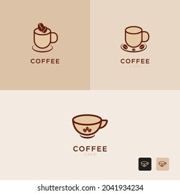 Vector illustration of hot coffee cup icon, logo design Set - Vector