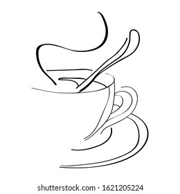 vector illustration of hot coffee on a saucer in outlines