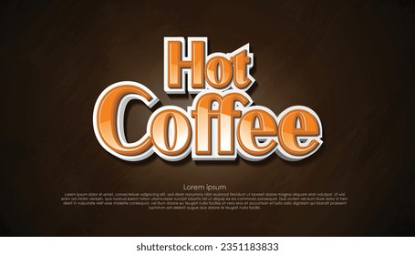 ilustración vectorial palabra café caliente creativo y pancarta 3d diseño sobre fondo marrón oscuro.usar el concepto de café sabroso y caliente fondo.
