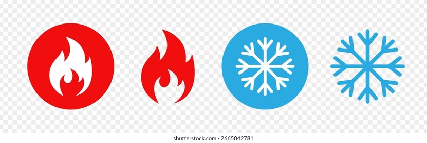 Ilustración vectorial de conjunto de iconos calientes y fríos aislados sobre fondo transparente