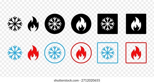 Ilustración vectorial de conjunto de iconos calientes y fríos aislados sobre fondo transparente
