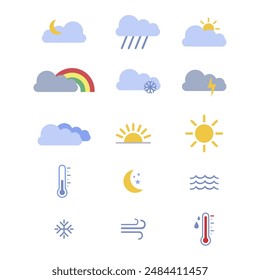 Ilustración vectorial de iconos de Clima calientes, fríos, lluviosos y otros