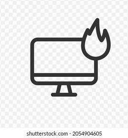 Vector illustration of hot computer icon in dark color and transparent background(png).