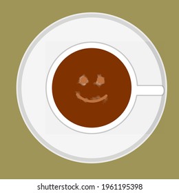 Vector illustration of hot cup of coffee with smile topping