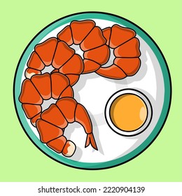 Vector illustration of hot and delicious shrimp with sauce on plate,Perfect for celebrating National French Fried Shrimp Day