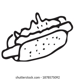 vector illustration of hot dog. black drawing on a white background.