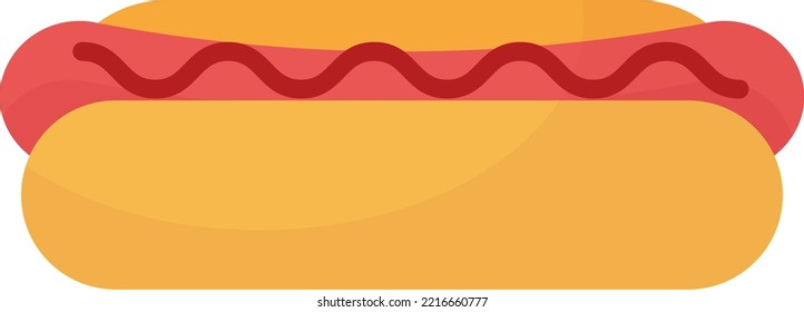 Vector illustration of a hot dog with bun and ketchup. Unhealthy fast food. Fast food.