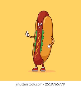 vector Illustration of Hot Dog Cartoon Character.