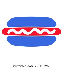 Vector illustration of a hot dog from the collection of American flag-themed icons. A celebration of American culture and identity. Independence Day celebrations, a decorative element in an