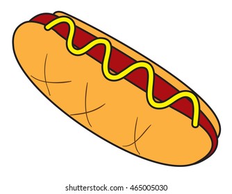 Vector illustration of hot dog in colored doodle style