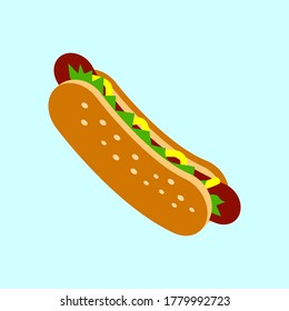 Vector illustration of a hot dog. Fast food.