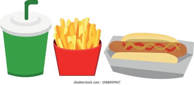 Vector illustration of a hot dog, fries and soda menu

