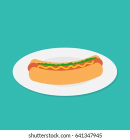 vector illustration of hot dog on plate.fast food concept