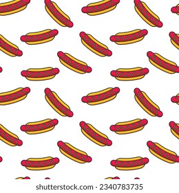Vector illustration of hot dog pattern. Food pattern.