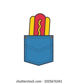 Vector illustration of hot dog in pocket.