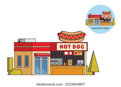 Ilustración vectorial del edificio de la tienda de Hot Dog con contorno editable	