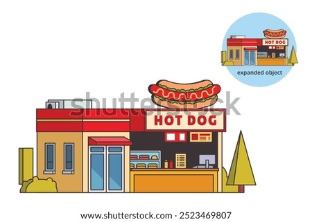 Vector illustration of Hot Dog Store Building with Editable Outline	