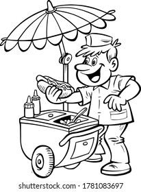 
vector illustration of a hot dog vendor food truck