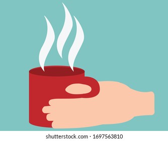 Ilustración vectorial de una bebida caliente, café, té, mano, experimento caliente para estudiantes