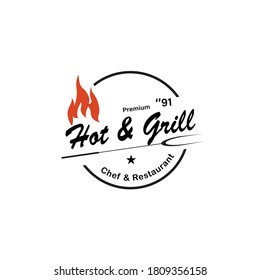 vector illustration of hot grill, barbecue, logo design, emblem