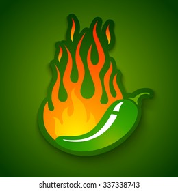 Vector illustration of a hot jalapeno pepper in fire