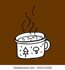 Vector illustration, hot mug of mulled wine goes steam aroma, doodle line isolated.