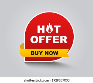 Vector Illustration Hot Offer Buy Now Label. Modern Web Banner Element With Flame