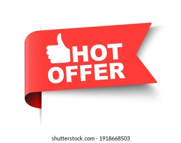 Vector Illustration Hot Offer Label. Modern Web Banner Element With Thumbs up