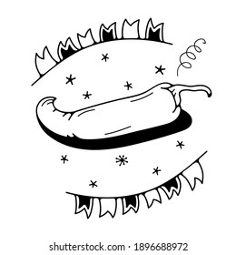 Vector illustration with hot pepper. Isolated on a white background. Cute doodle illustrations.